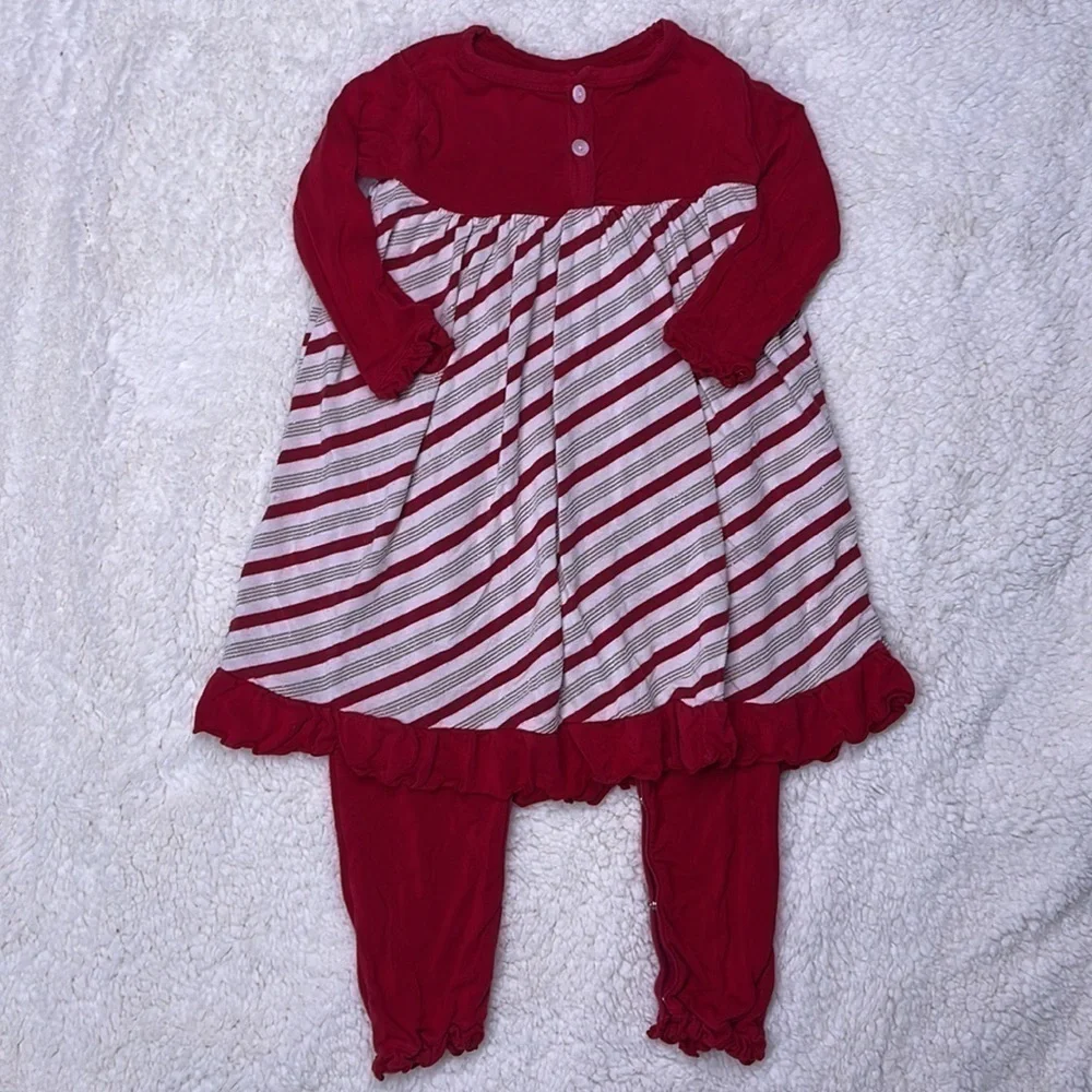 KicKee Pants Holiday Inspired Romper Dress with Button Pants sz 12-18 months